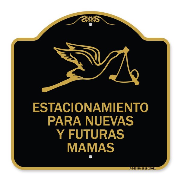 Signmission Estacionamento Para Nuevas Y Futuras Mamas, Black & Gold Aluminum Sign, 18" x 18", BG-1818-24091 A-DES-BG-1818-24091 - main